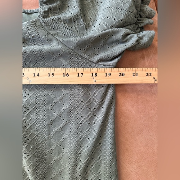 Vibe Sportswear Boho Cottage Romantic Peplum Eyelet Green Dress Lined 1X - Picture 4 of 8